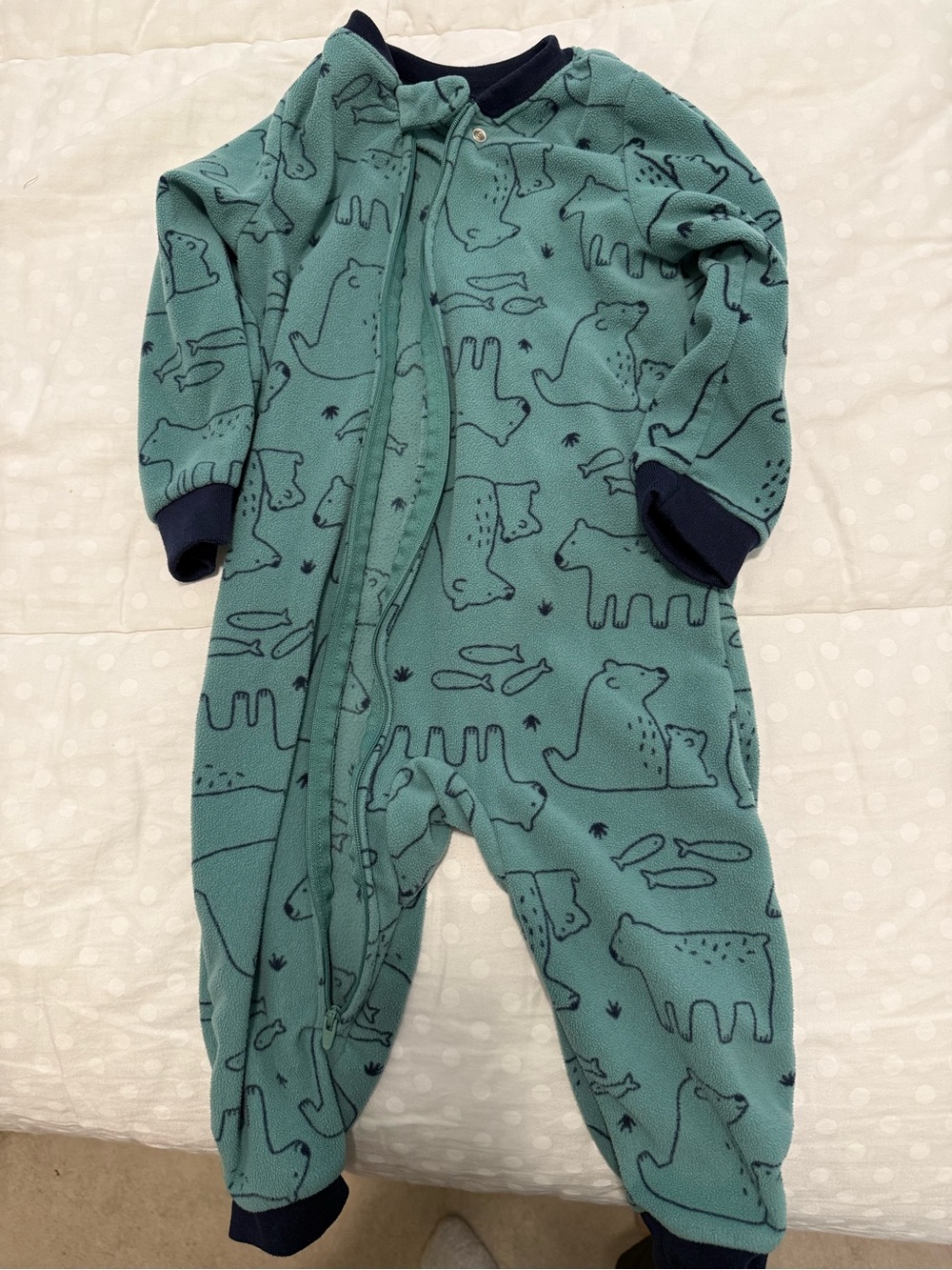 Cozy Teal Polar Bear Print Kids One-Piece